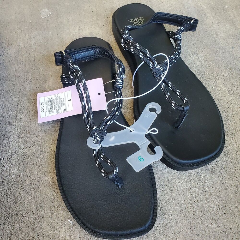 Wild Fable Womens Black Rope Strappy Thong Sandals Black Slingback Flat Size 9